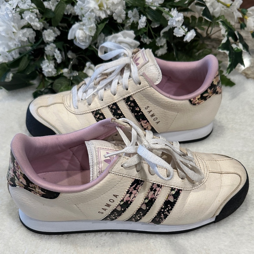 adidas Samoa Cream and Black Floral Sneakers